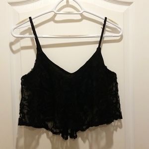 Black crop top with lace overlay